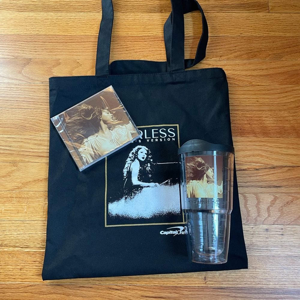 Taylor Swift Capital one Fearless Taylor's version tote and cd and tumbler